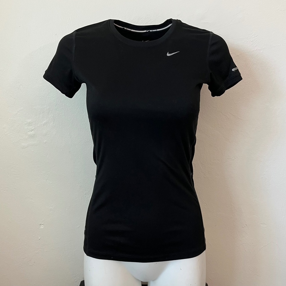 Nike Dri-FIT Running Shirt Womens XS Black Short Sleeve Athletic Training Top